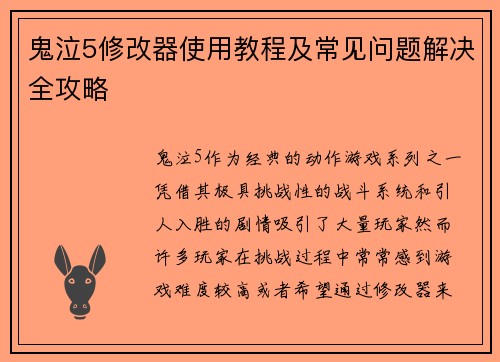 鬼泣5修改器使用教程及常见问题解决全攻略 鬼泣5修改器使用教程及常见问题解决全攻略